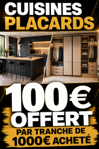 C’est le moment idéal pour concrétiser votre projet !
Profitez de notre offre exceptionnelle :
👉 100€ OFFERTS par tranche de 1000€ HT acheté sur nos cuisines et placards sur mesure.
Modernes, fonctionnels et adaptés à votre intérieur, nos aménagements sont pensés pour vous simplifier la vie au quotidien.
👉 Contactez nous dès maintenant pour un devis gratuit ou un rendez-vous en magasin.
⚠️ Offre limitée dans le temps , jusqu'au 30 juin 2026 *
* voir conditions en magasin